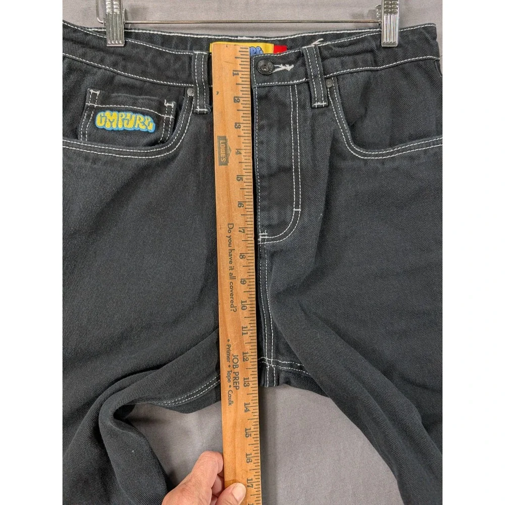 Empyre Mens Loose Fit Black Denim Jeans Skate Streetwear Size 28 Contrast Stitch